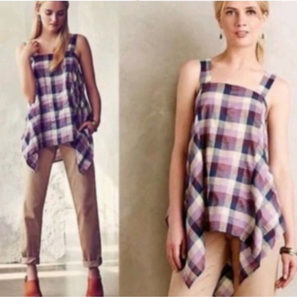 Holding Horses for Anthropologie casual plaid handkerchief bohemian top large